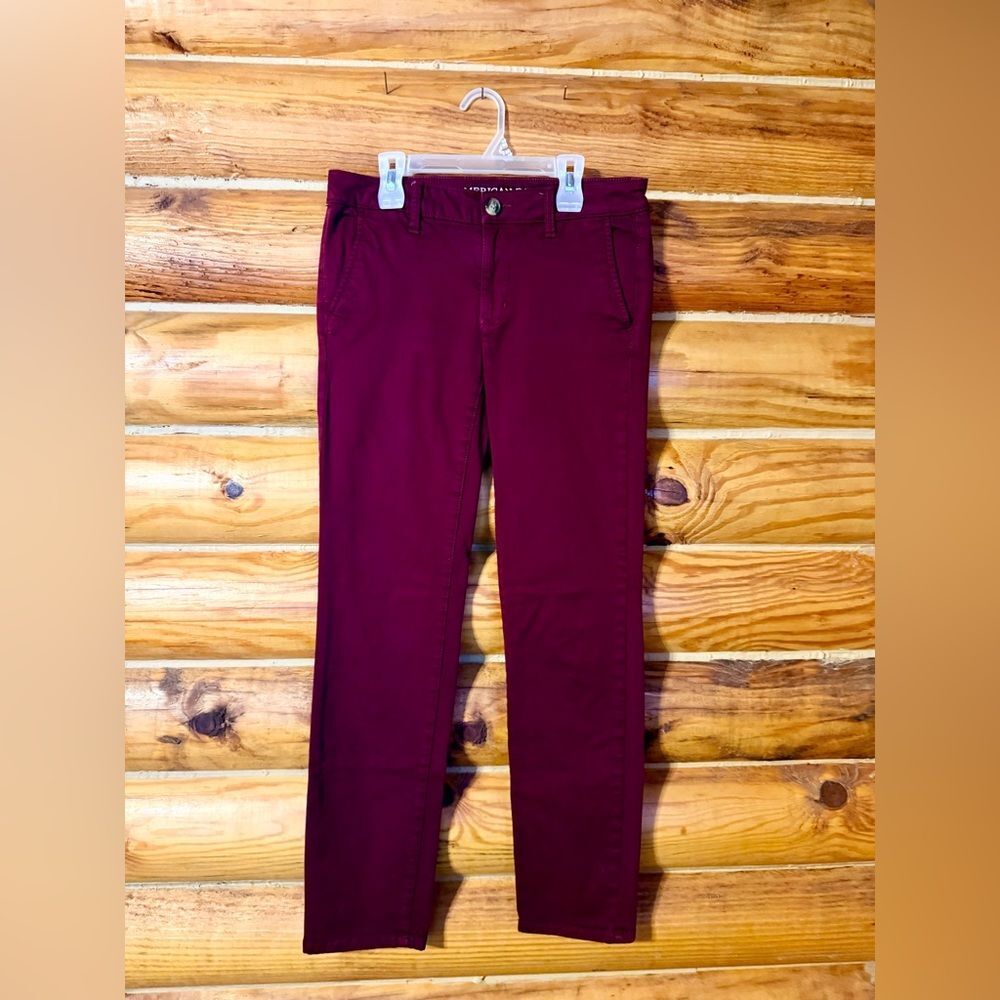 American Eagle Outfitters Twill Burgundy Skinny Pants Size 6